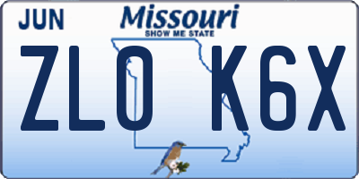 MO license plate ZL0K6X