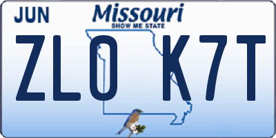 MO license plate ZL0K7T