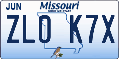 MO license plate ZL0K7X