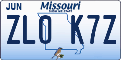MO license plate ZL0K7Z