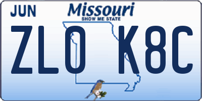 MO license plate ZL0K8C