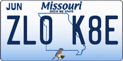 MO license plate ZL0K8E