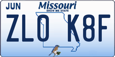 MO license plate ZL0K8F