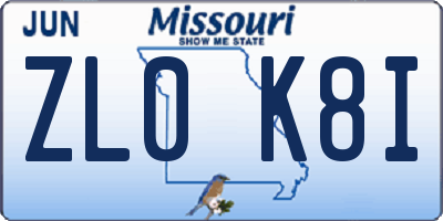 MO license plate ZL0K8I