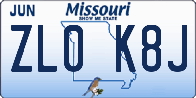 MO license plate ZL0K8J