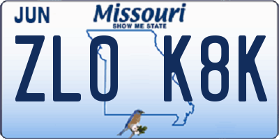 MO license plate ZL0K8K