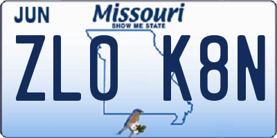 MO license plate ZL0K8N