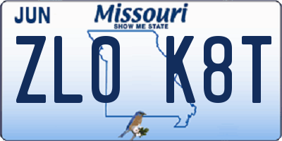 MO license plate ZL0K8T