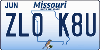 MO license plate ZL0K8U