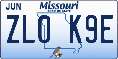 MO license plate ZL0K9E