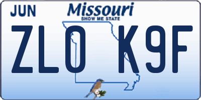 MO license plate ZL0K9F