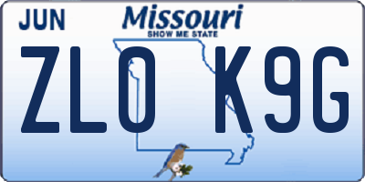 MO license plate ZL0K9G
