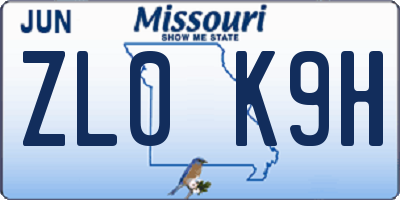 MO license plate ZL0K9H