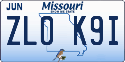 MO license plate ZL0K9I