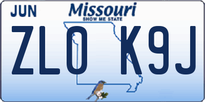 MO license plate ZL0K9J