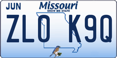 MO license plate ZL0K9Q