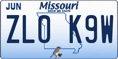 MO license plate ZL0K9W