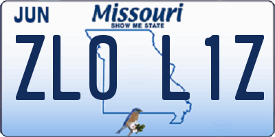 MO license plate ZL0L1Z