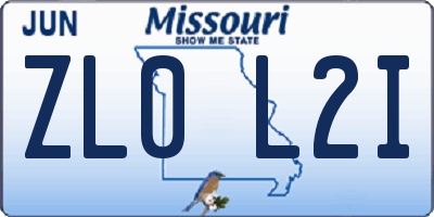 MO license plate ZL0L2I