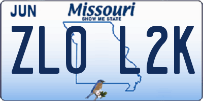 MO license plate ZL0L2K