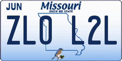 MO license plate ZL0L2L