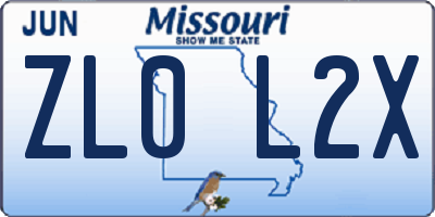 MO license plate ZL0L2X