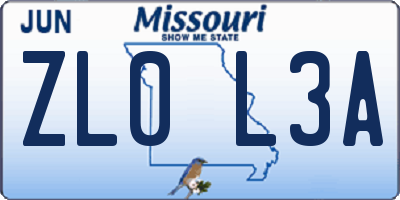 MO license plate ZL0L3A