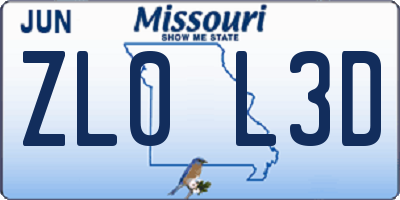 MO license plate ZL0L3D