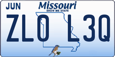 MO license plate ZL0L3Q