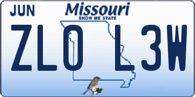 MO license plate ZL0L3W