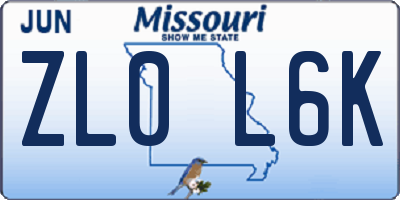 MO license plate ZL0L6K