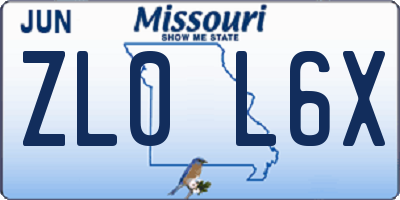 MO license plate ZL0L6X