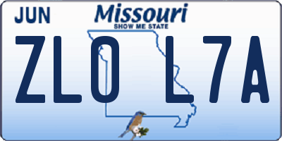 MO license plate ZL0L7A