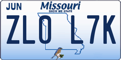 MO license plate ZL0L7K