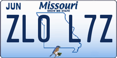 MO license plate ZL0L7Z