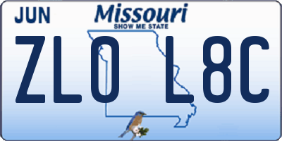 MO license plate ZL0L8C