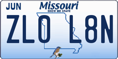 MO license plate ZL0L8N