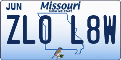 MO license plate ZL0L8W