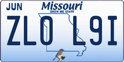 MO license plate ZL0L9I