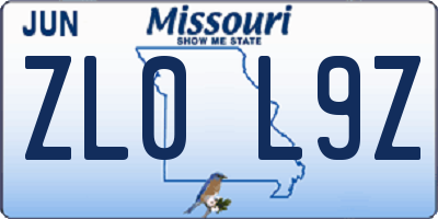 MO license plate ZL0L9Z