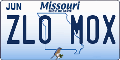 MO license plate ZL0M0X