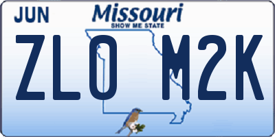 MO license plate ZL0M2K