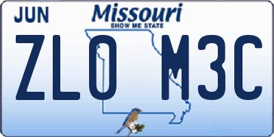 MO license plate ZL0M3C