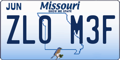 MO license plate ZL0M3F