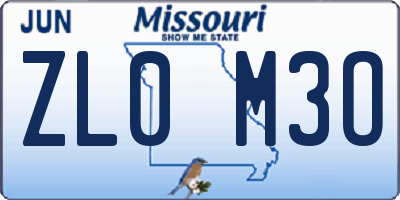 MO license plate ZL0M3O