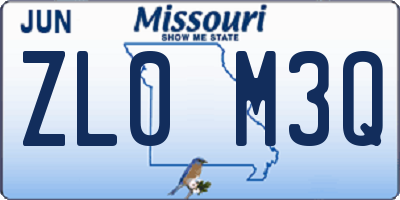 MO license plate ZL0M3Q