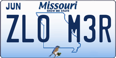 MO license plate ZL0M3R