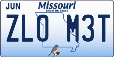 MO license plate ZL0M3T