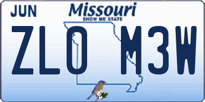 MO license plate ZL0M3W