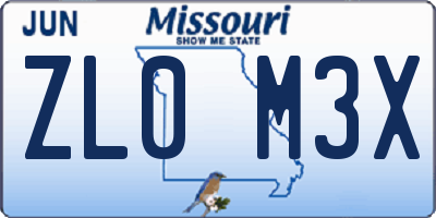 MO license plate ZL0M3X